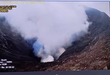 Kawah Bromo Keluarkan Sinar Api