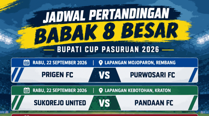 Lekok United Didiskualifikasi, Purwosari Lengkapi 8 Tim di Babak 8 Besar Bupati Cup 2026
