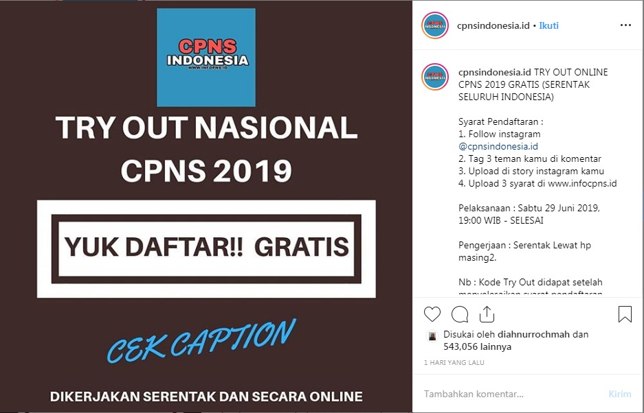 Heboh Ajakan Simulasi Cat Cpns 2019 Wartabromo