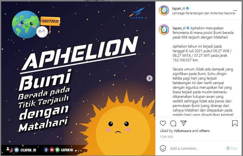 Fenomena Aphelion Terjadi 6 Juli 2021, Ini Dampak Bagi Bumi - WartaBromo